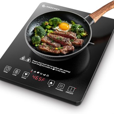 AMZCHEF Portable 1800W Induction Cooktop – 20 Temp & Power Levels, 6.8″ Coil, Timer